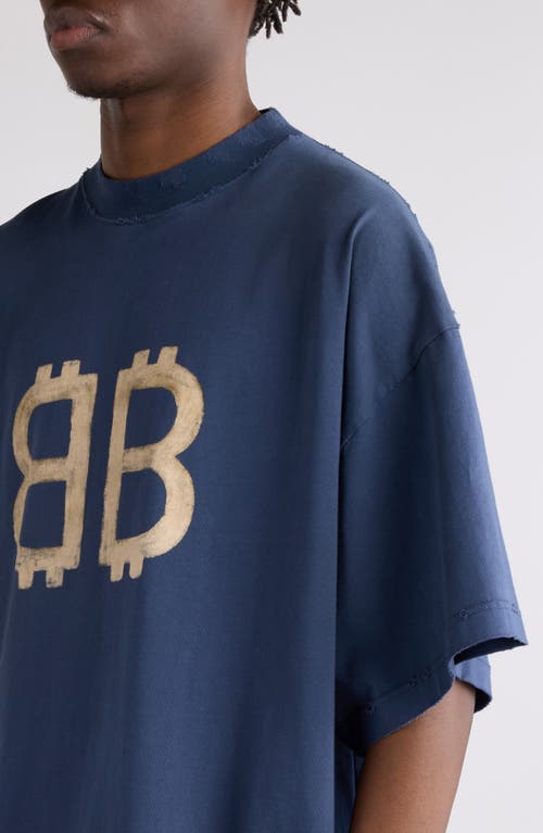 Shop Balenciaga Gender Inclusive Oversize Crypto Logo Graphic T-shirt In Washed Blue