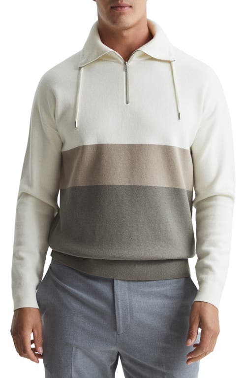 Reiss Sabre Colorblock Quarter Zip Sweater in Ecru