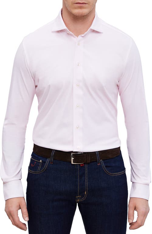 4Flex Modern Fit Knit Button-Up Shirt in Light Pastel Pink
