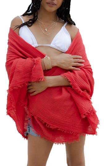 Saachi Gauze Cotton Scarf In Red