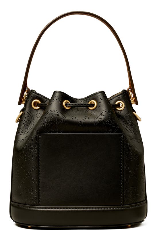 Tory Burch T Monogram Perforated Leather Bucket Bag In Black | ModeSens