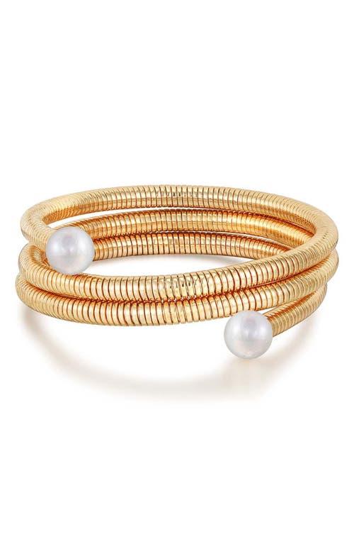 Shop Ettika Spring Band Imitation Pearl Flex Cuff Bangle In White