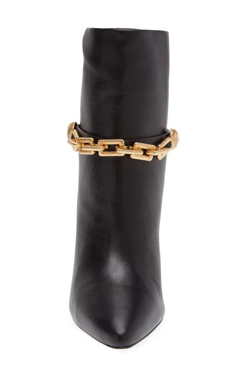 Shop Avec Les Filles Spencer Golden Chain Pointed Toe Leather Bootie In Black