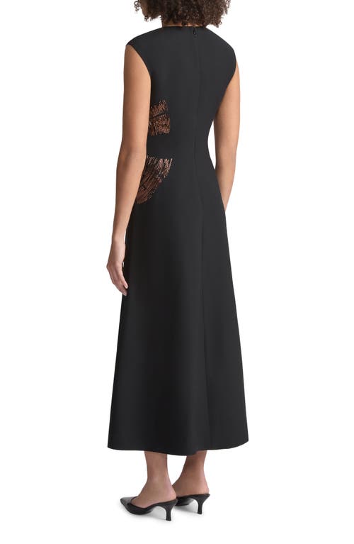 Shop Lafayette 148 New York Tree Ring Hand Beaded Wool & Silk Midi Dress In Black