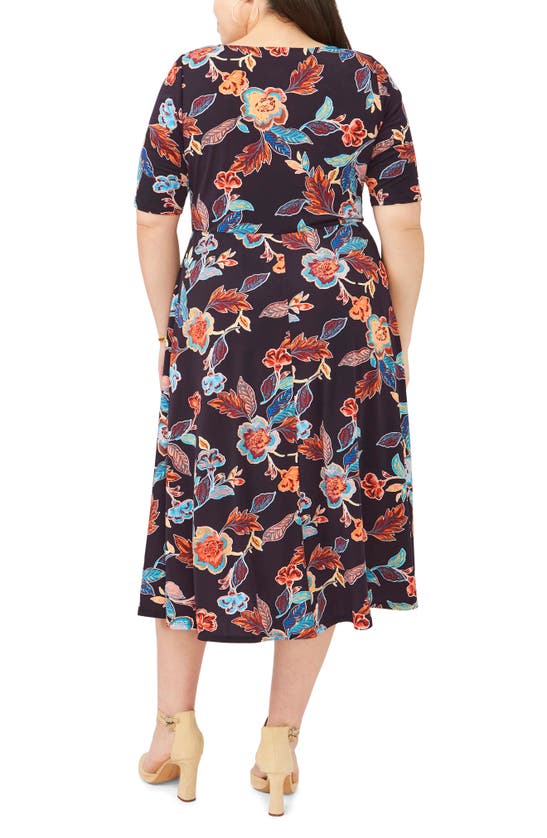 Shop Chaus Floral Print Jersey Midi Dress In Navy/ Multi
