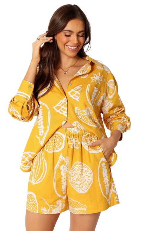 Petal And Pup Petal & Pup Bonnie Cotton & Linen Button-up Shirt & Shorts Set In Yellow