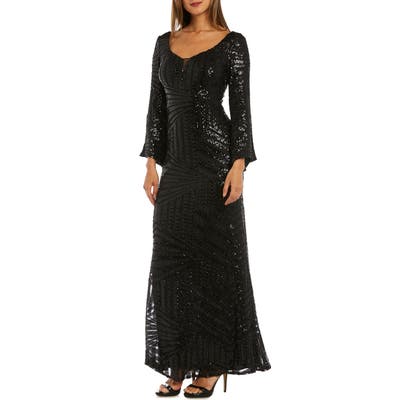 Morgan & Co. Sequin Bell Sleeve Evening Dress