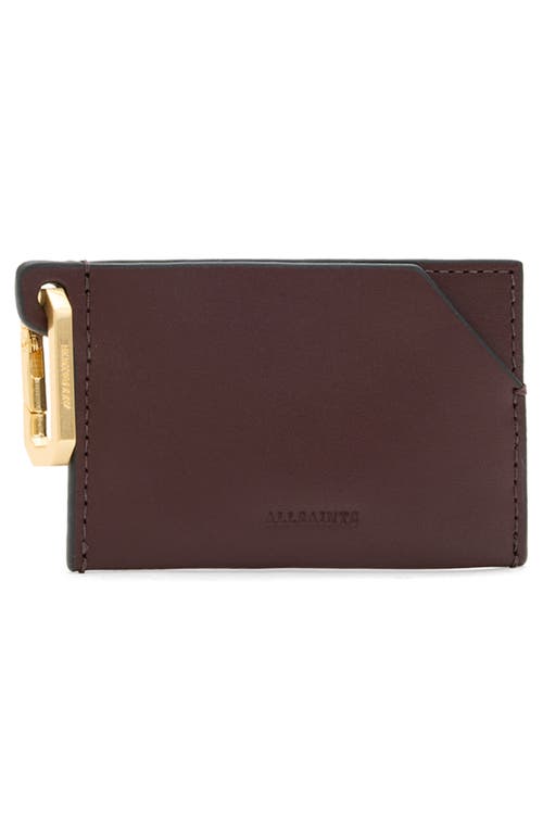 Shop Allsaints Hex Leather Cardholder In Burnt Red