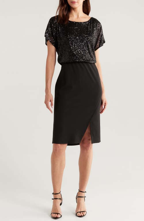 Sequin Dolman Sleeve Boat Neck Dress in Black