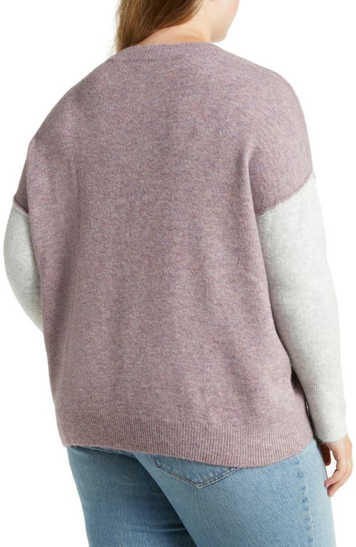 Shop Vince Camuto Extended Shoulder Colorblock Sweater In Heather Purple/silver Hthr