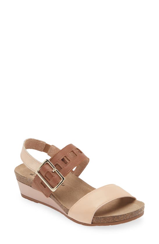 Shop Naot Dynasty Wedge Sandal In Pale Blush/ Caramel/ Gold