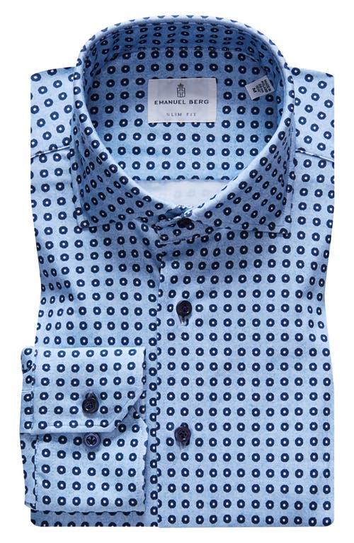 4Flex Modern Fit Medallion Print Knit Button-Up Shirt in Medium Blue