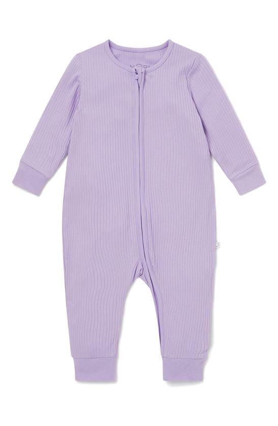 Shop Mori Rib Fitted One-piece Romper In Ribbed - Lilac