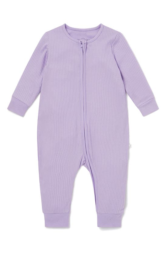 Mori Clever Zip Footie In Ribbed - Lilac