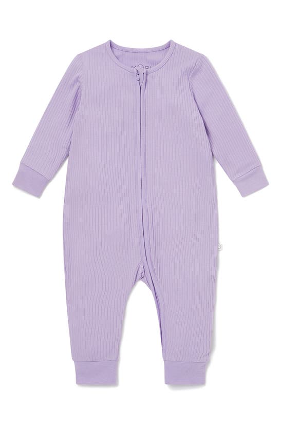 Shop Mori Clever Zip Footie In Ribbed - Lilac