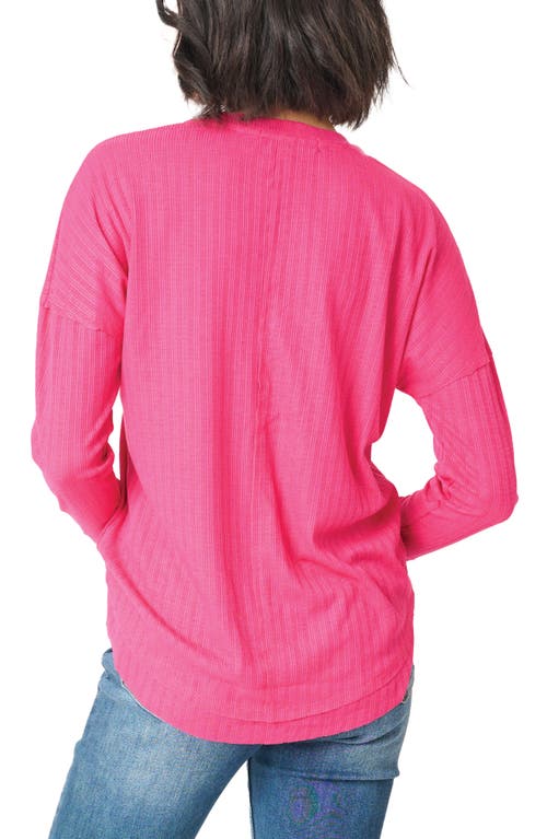 Shop Gibsonlook Ruffle Trim Rib Henley In Raspberry