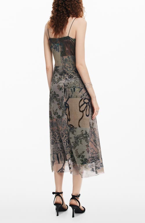 Desigual Miami Mixed Print Mesh Midi Dress In Grey Multi