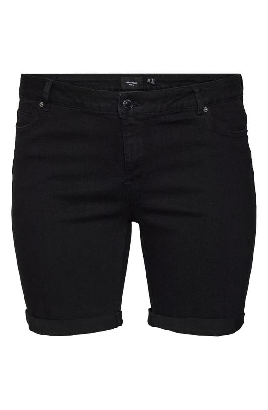 Shop Vero Moda Curve Luna Cuffed Denim Shorts In Black