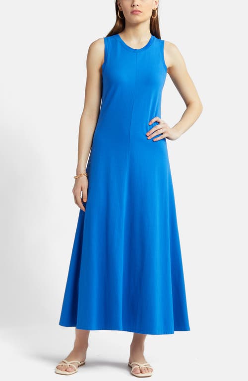 Sleeveless Cotton Blend Dress in Blue Marmara