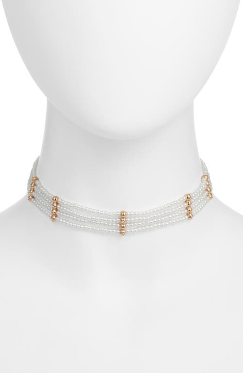 Open Edit Faux Pearl Choker Necklace in White- Gold 