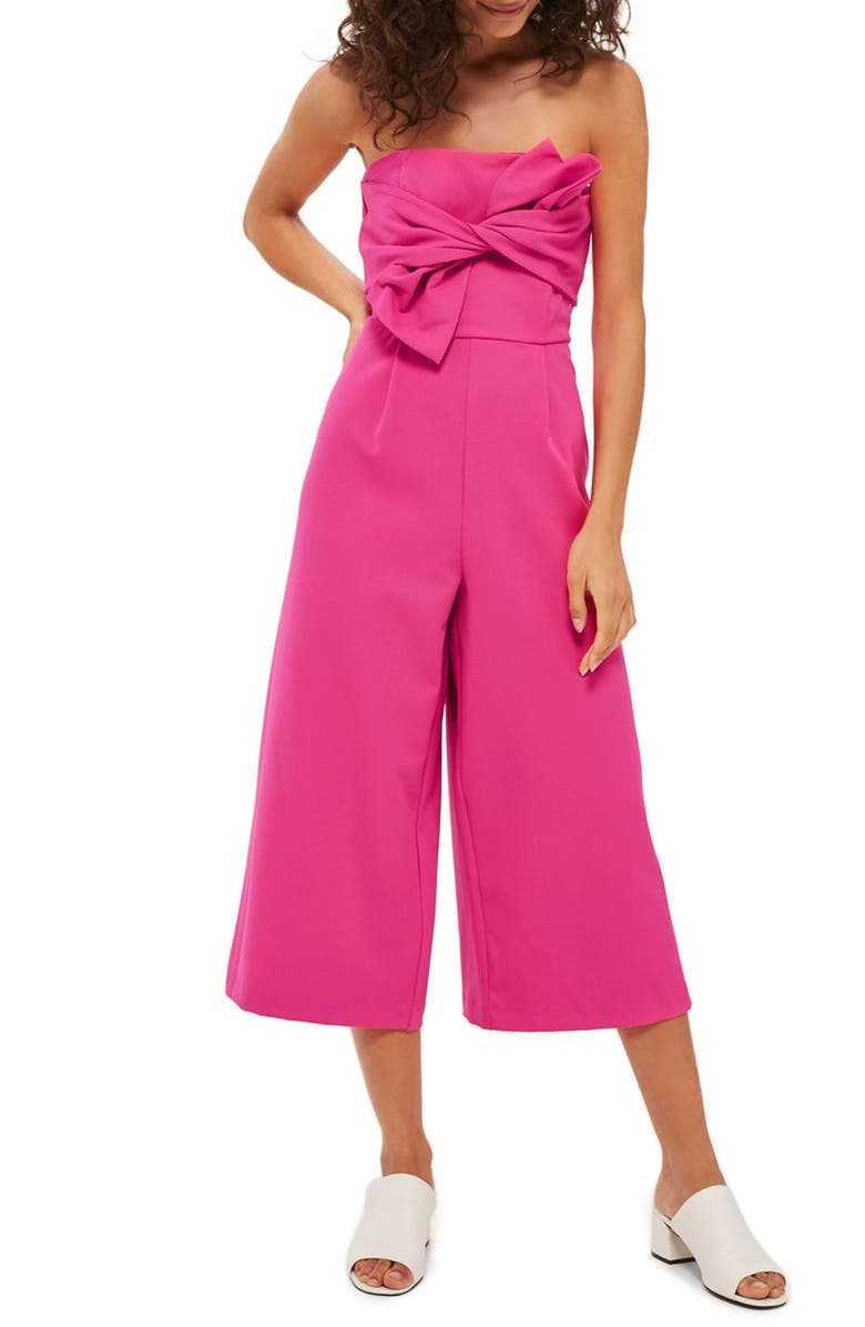 TOPSHOP Tie Twist Crop Jumpsuit, Main, color, PINK