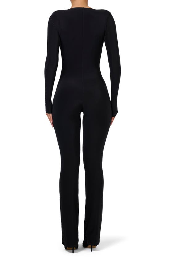 Shop Naked Wardrobe Deep V-neck Long Sleeve Jumpsuit In Black