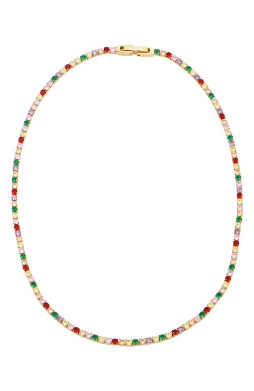 Rainbow Crystal Tennis Necklace in Gold Multi