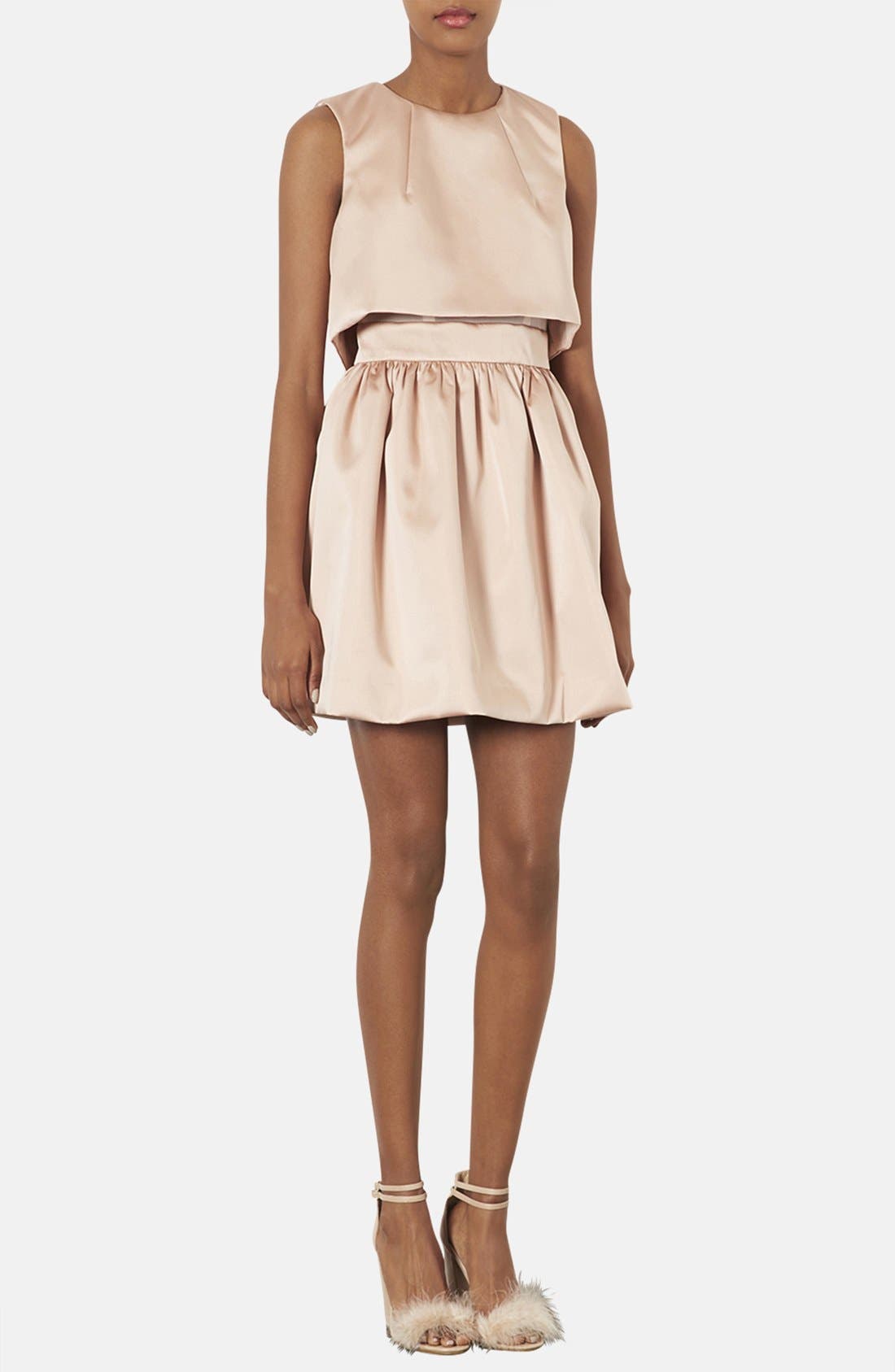 'Duchess' Crop Overlay Satin Skater Dress Nordstrom