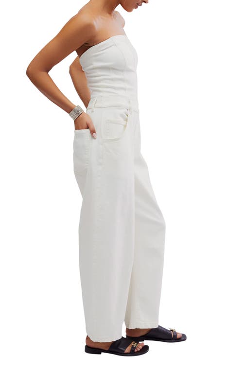 Shop Free People Je Suis Pret Barrel Leg Denim Jumpsuit In Stone White