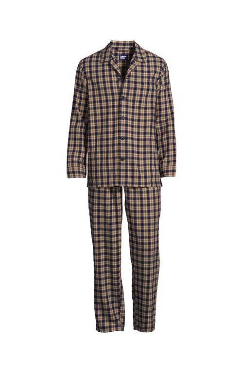 Shop Lands' End Flannel Pajama Set In Radiant Navy/khaki Plaid