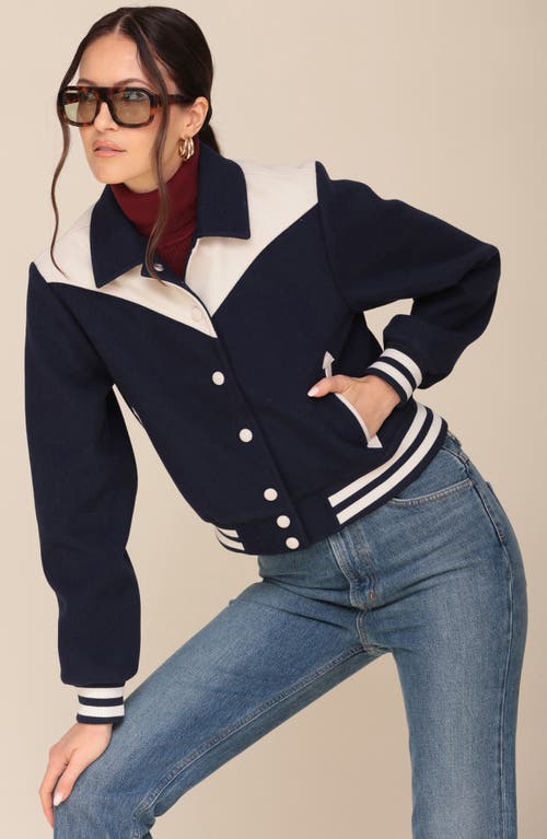 Shop Avec Les Filles Western Bomber Jacket In Navy/off White