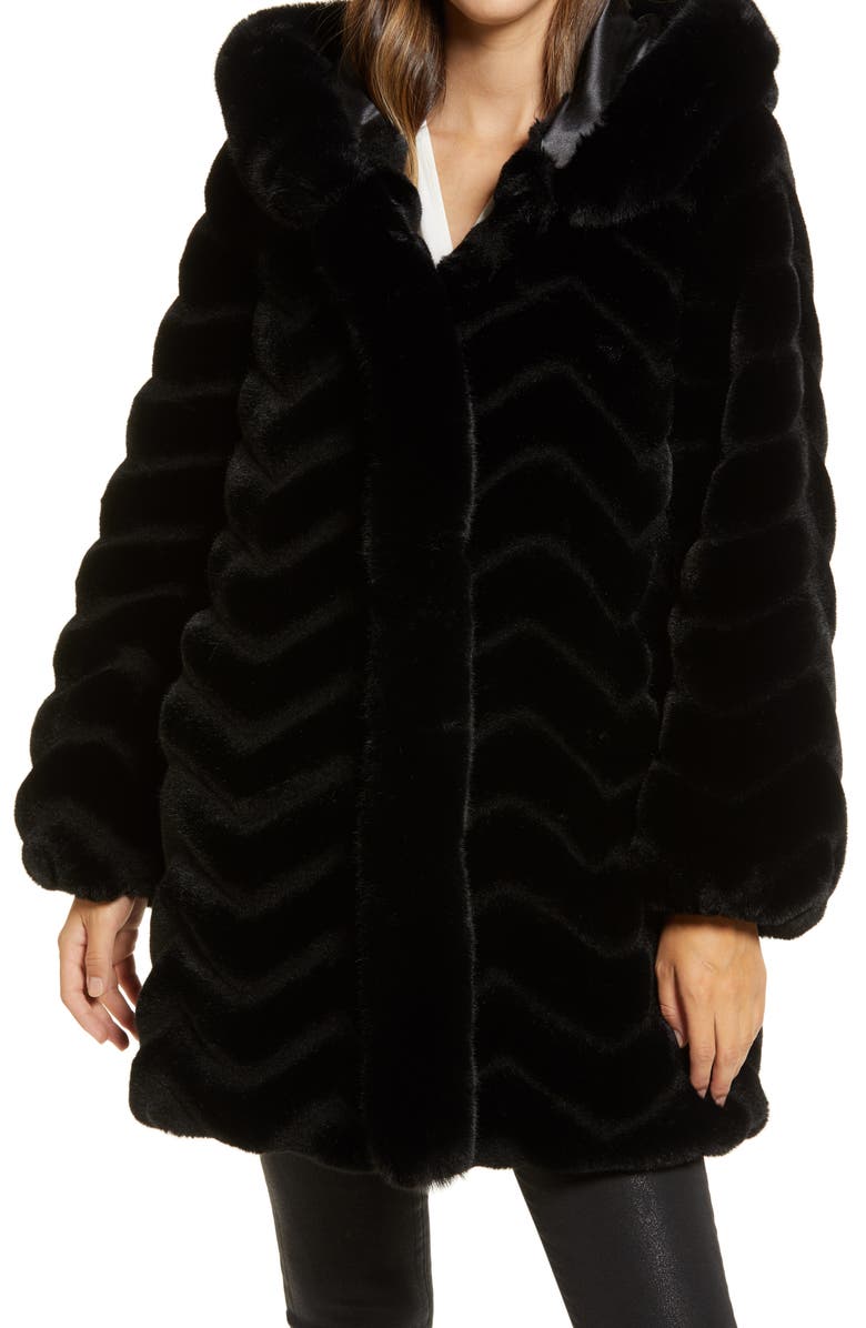 Gallery Grooved Faux Fur Hooded Jacket | Nordstrom