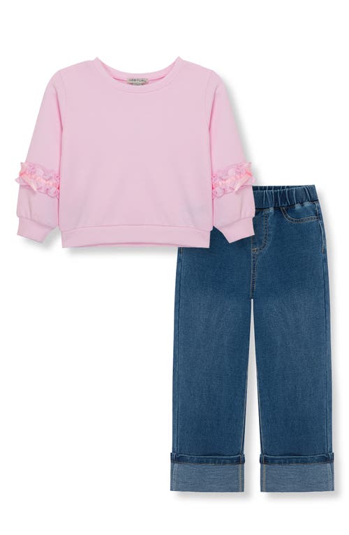 Shop Habitual Kids Kids' Sweatshirt & Knit Denim Jeans Set In Light Pink