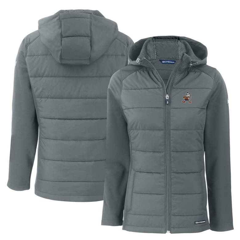 Shop Cutter & Buck Gray Cleveland Browns Throwback Evoke Hybrid Eco Softshell Recycled Full-zip Hoodie J