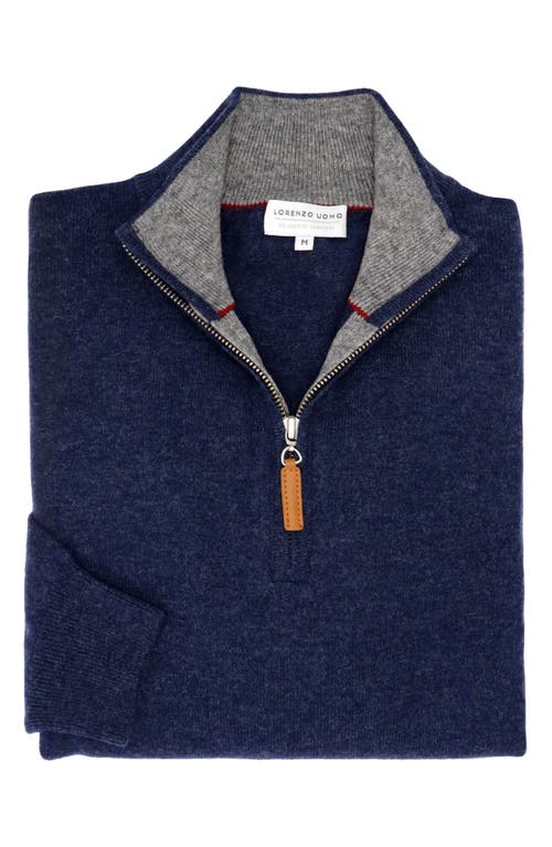 Lorenzo Uomo Men's Quarter Zip Wool & Cashmere Sweater in Denim