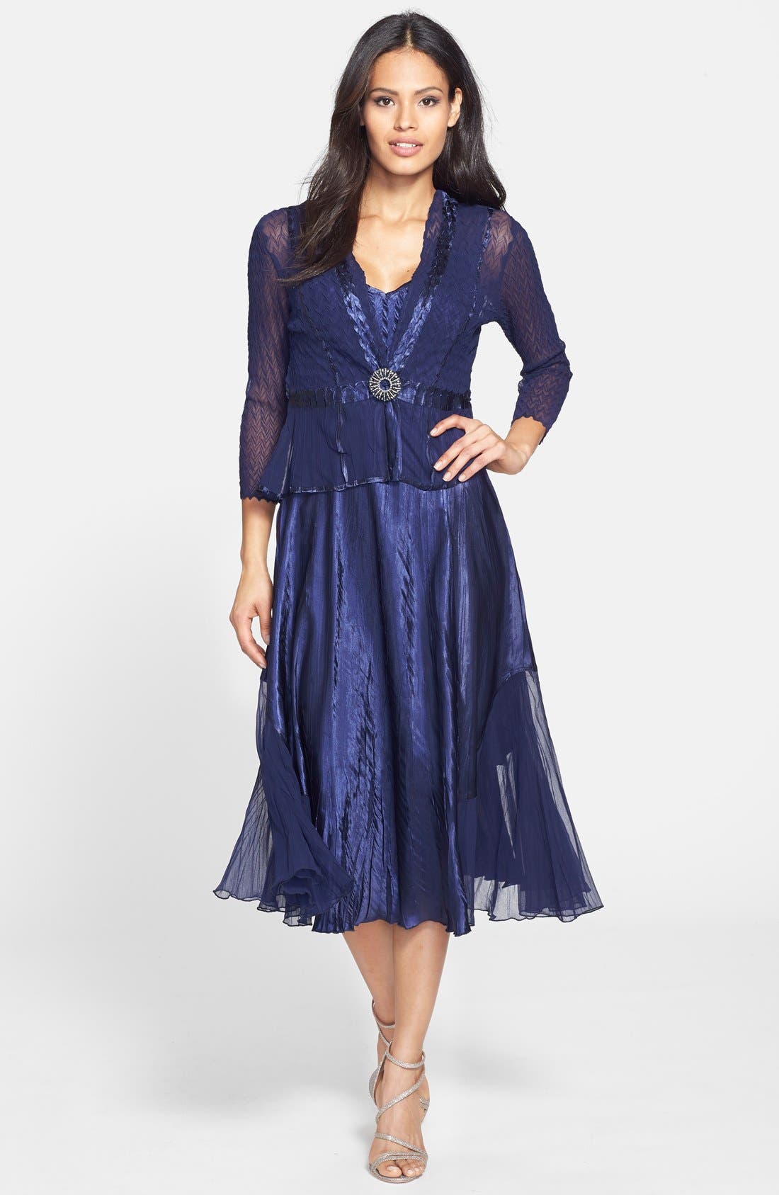 Komarov Beaded Charmeuse & Chiffon Dress With Jacket | Nordstrom