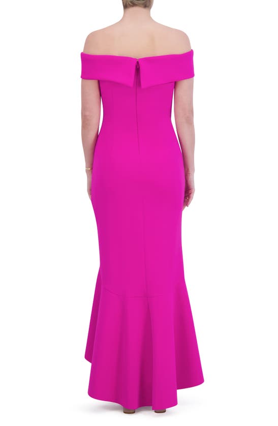 Shop Eliza J Off The Shoulder High-low Gown In Fuchsia