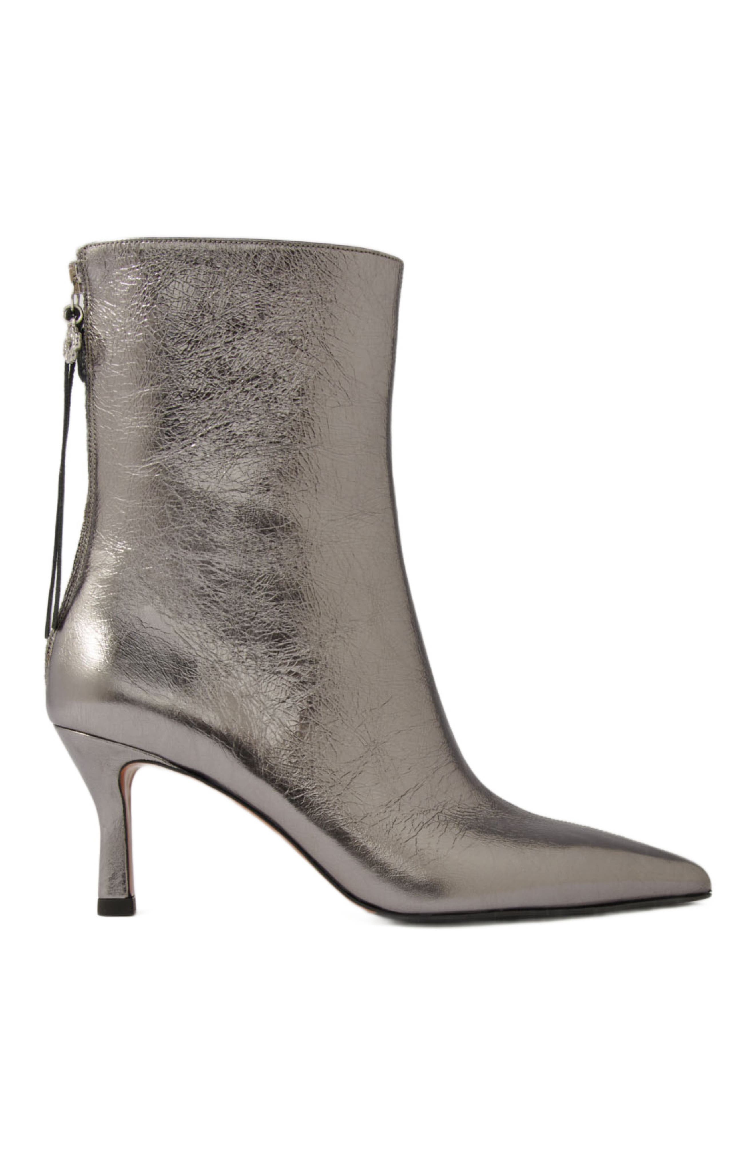 maje Metallic pointed-toe boots in Light Gun Metal 