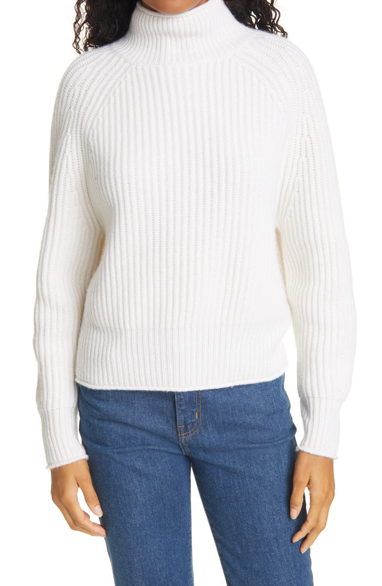 ALLUDE Mock Neck Cashmere Sweater, Main, color, 40 FLEUR DE SEL OFF WHITE