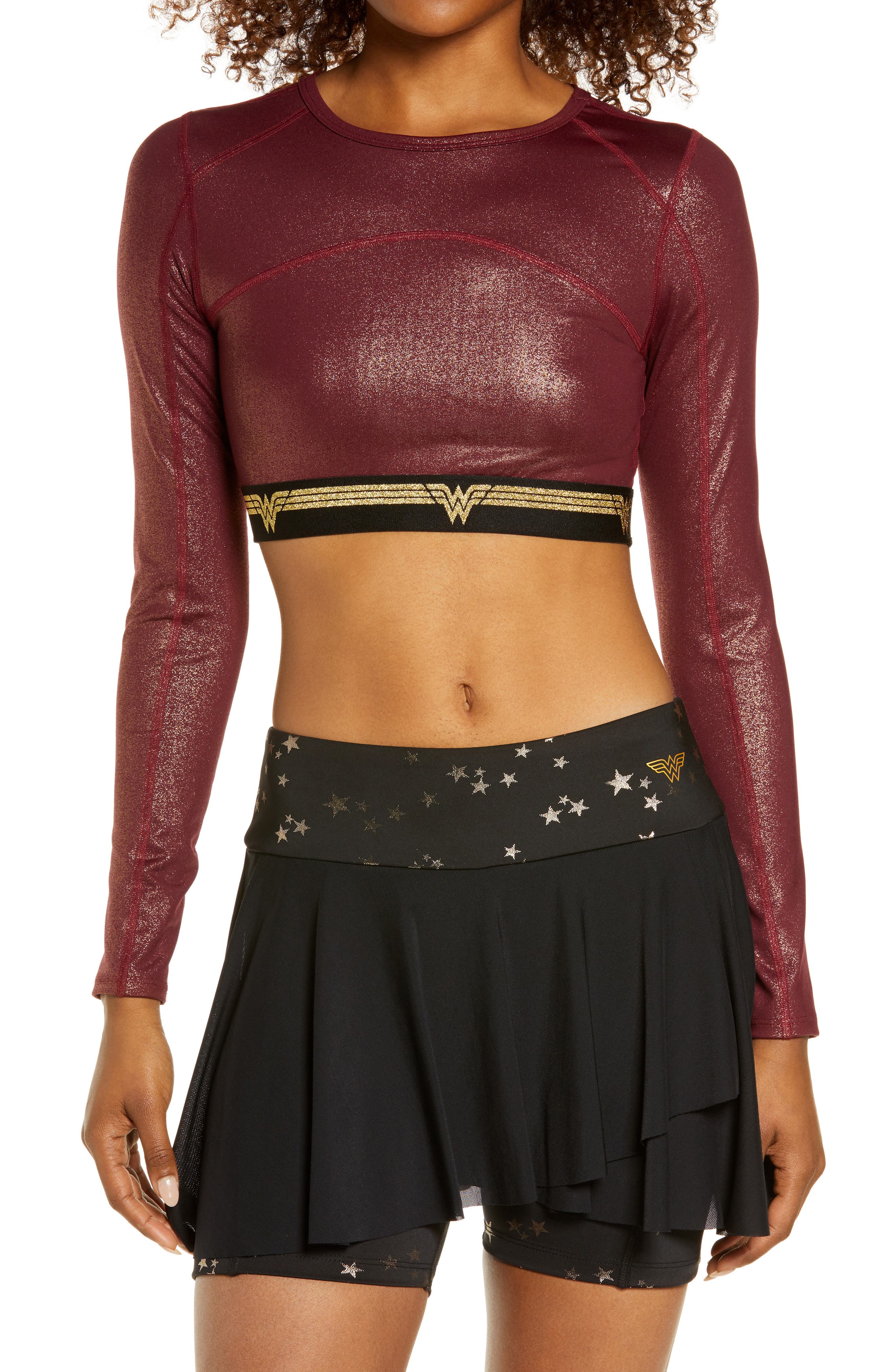 Medium Maroon Long Sleeve Crop Top size