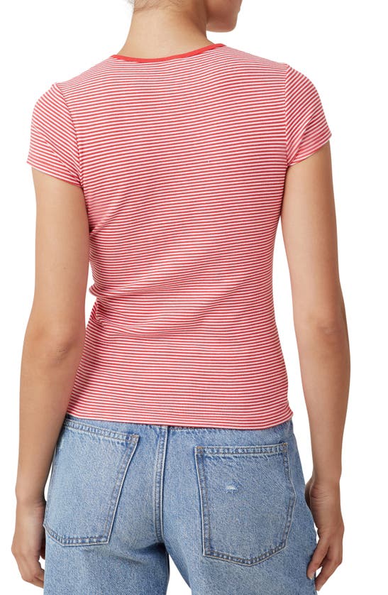 Shop Cotton On The One Rib Crewneck T-shirt In Mini Stripe White/ Fiery Red