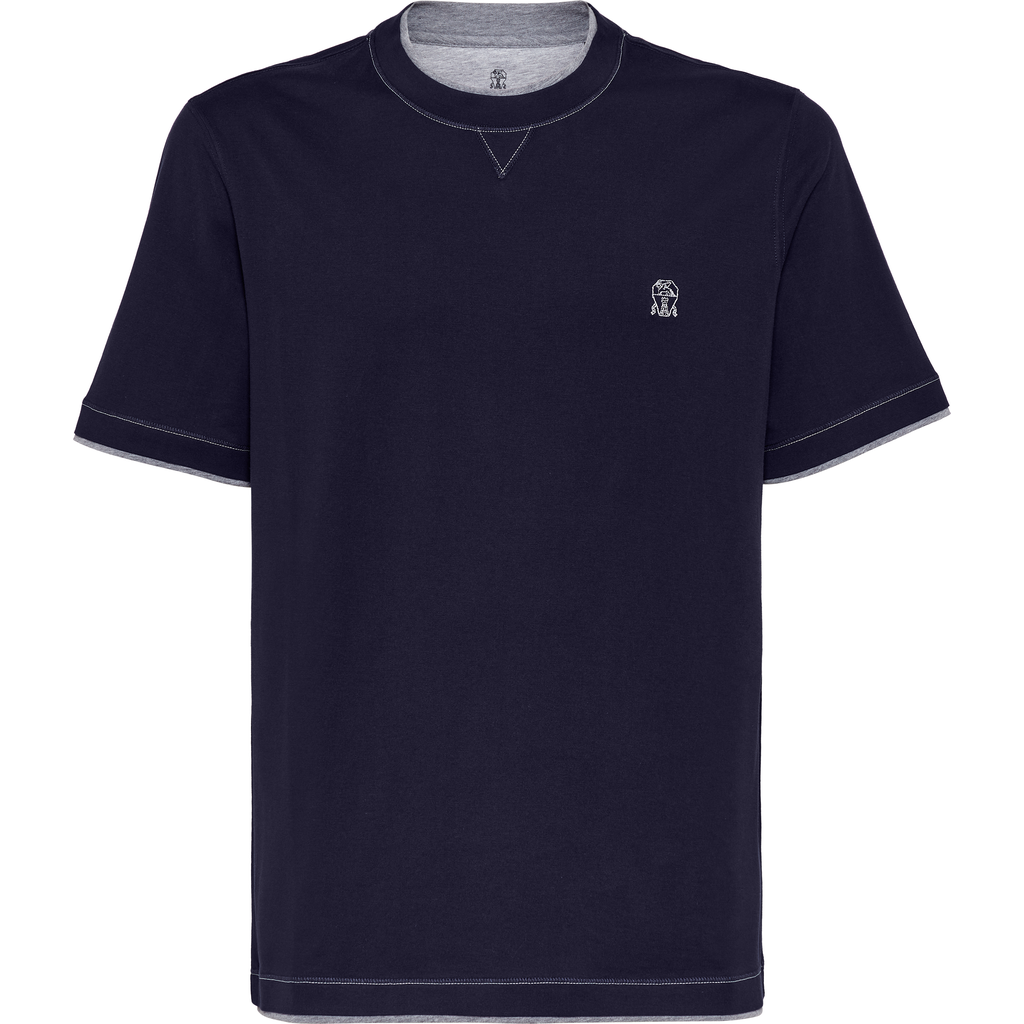 Brunello Cucinelli T-shirt With Faux-layering In Cobalt