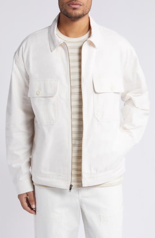 Utility Cotton Twill Bomber Jacket in Ivory Egret