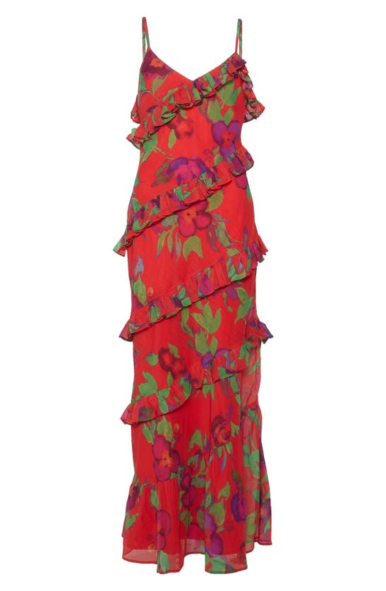 Shop Nasty Gal Floral Tiered Ruffle Chiffon Maxi Dress In Red