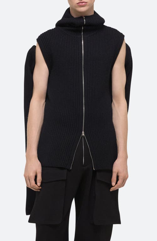 Shop Helmut Lang Safety Convertible Merino Wool Rib Balaclava Cardigan In Black - 001