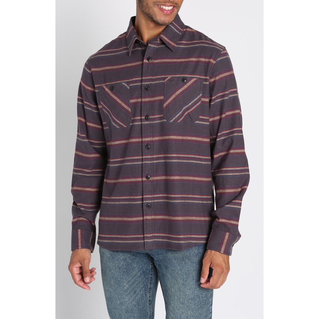 Jachs Stripe Flannel Button-up Shirt In Brown Stretch Plaid