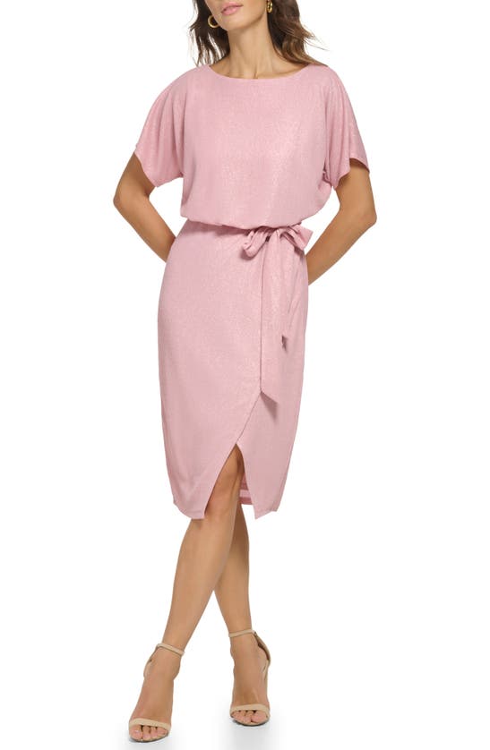 Kensie Shimmer Crepe Knit Dress In Pink