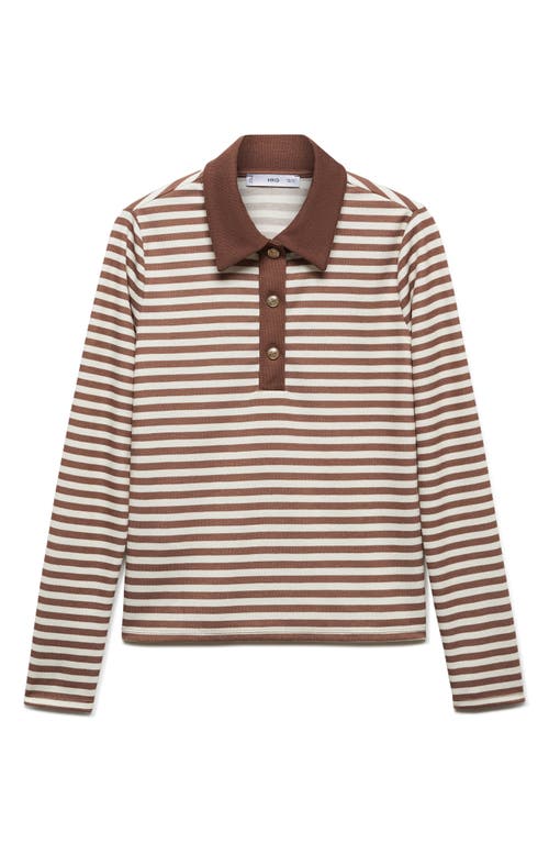 Shop Mango Stripe Long Sleeve Polo In Brown