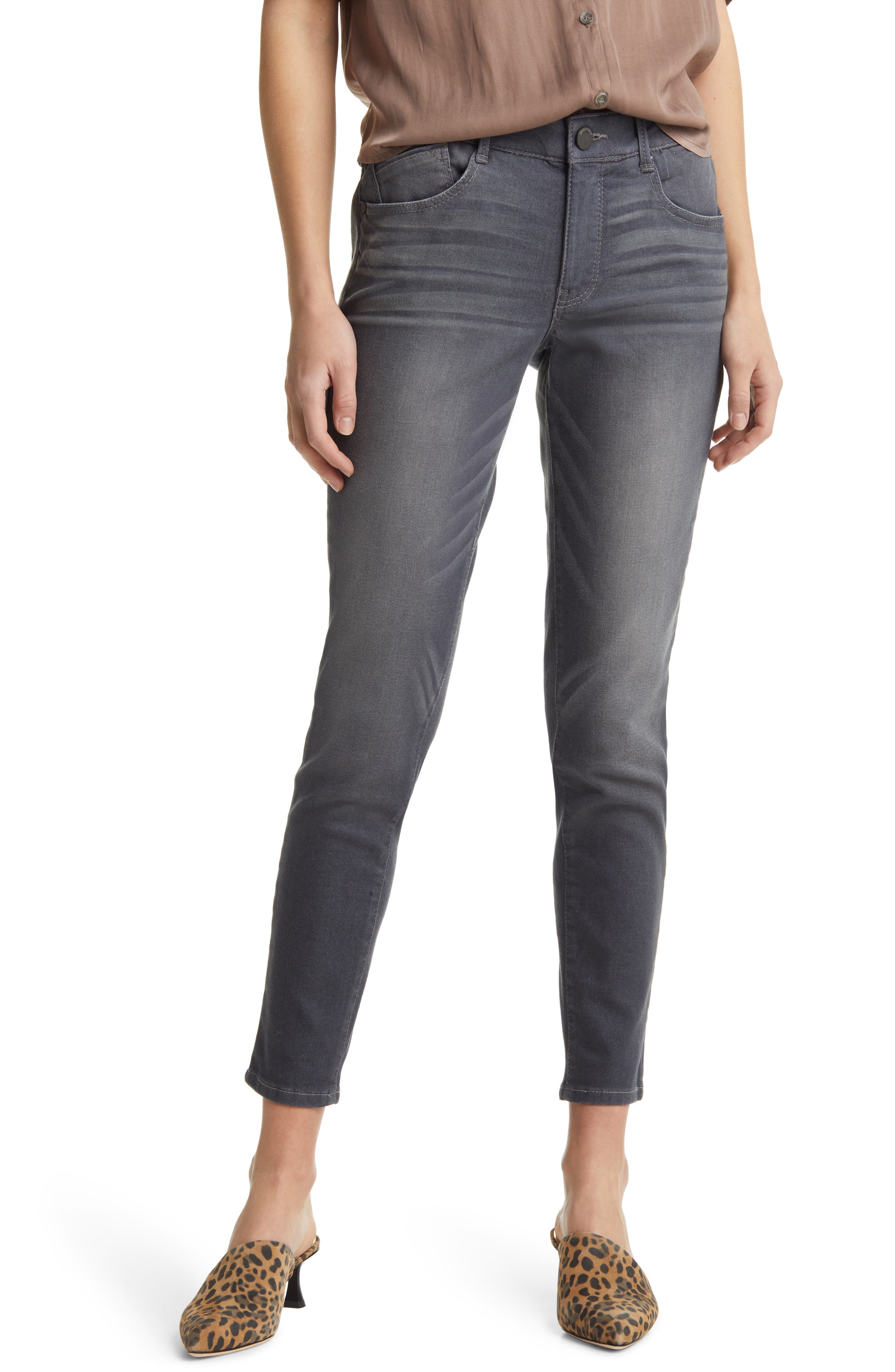 New Womens Ankle Capri Grey Skinny Jeans Stretch Pants Size 8 10 12 14 Stonewash 