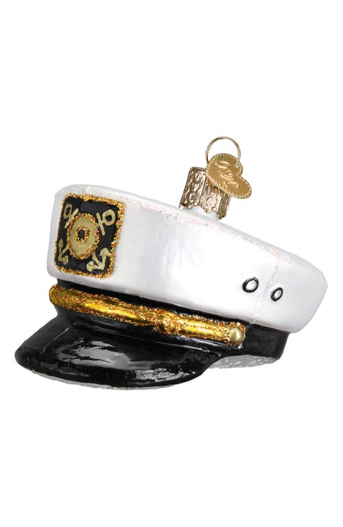 Old World Christmas Captain's Cap Glass Ornament in White/Gold/Black 